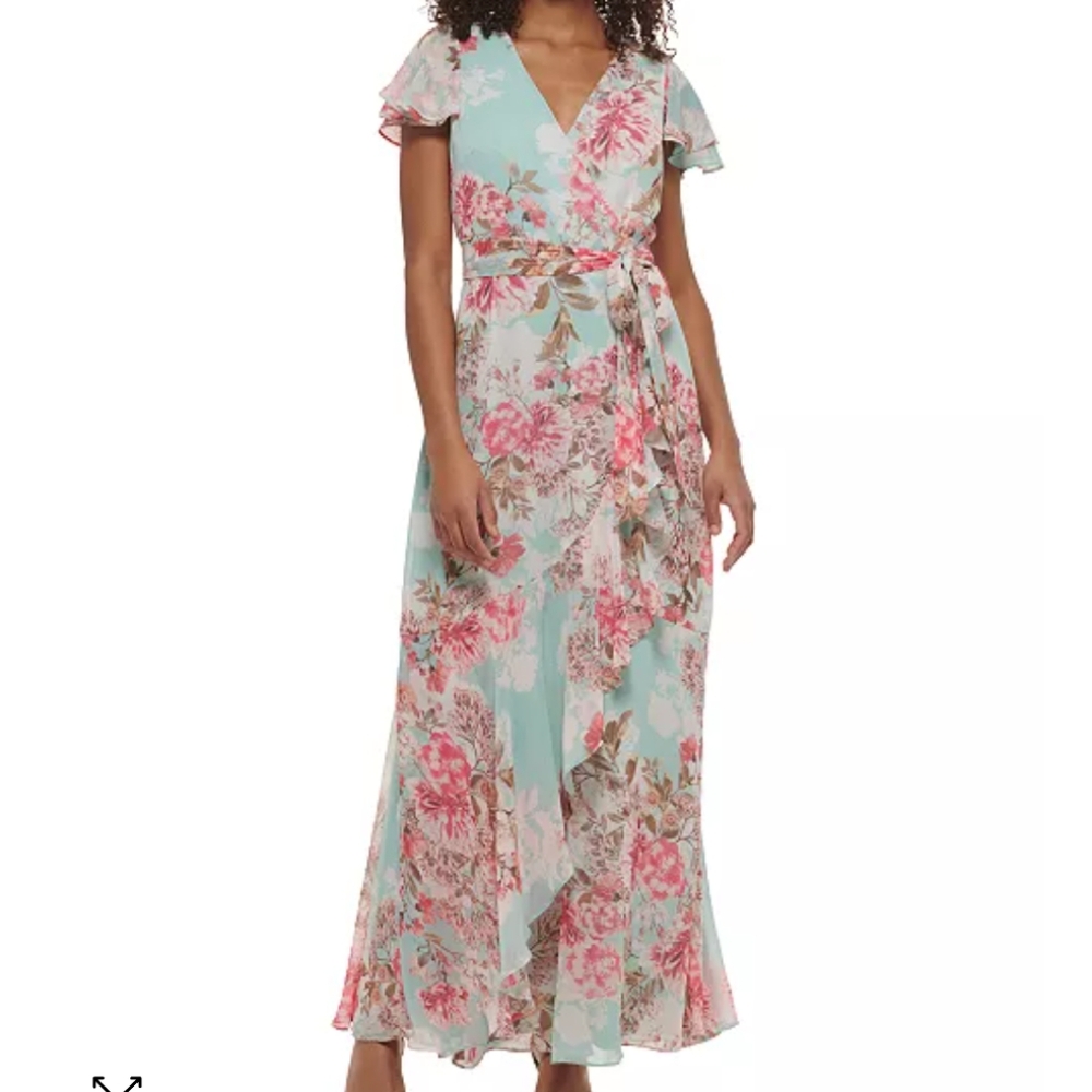 Eliza J Midi Dress | Floral Print | Summer Party Wedding Dress | Size L